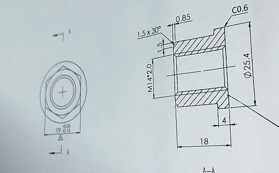 M14*2.0牙距，19对边，带肩六角螺母, 六角加厚法兰面螺母
